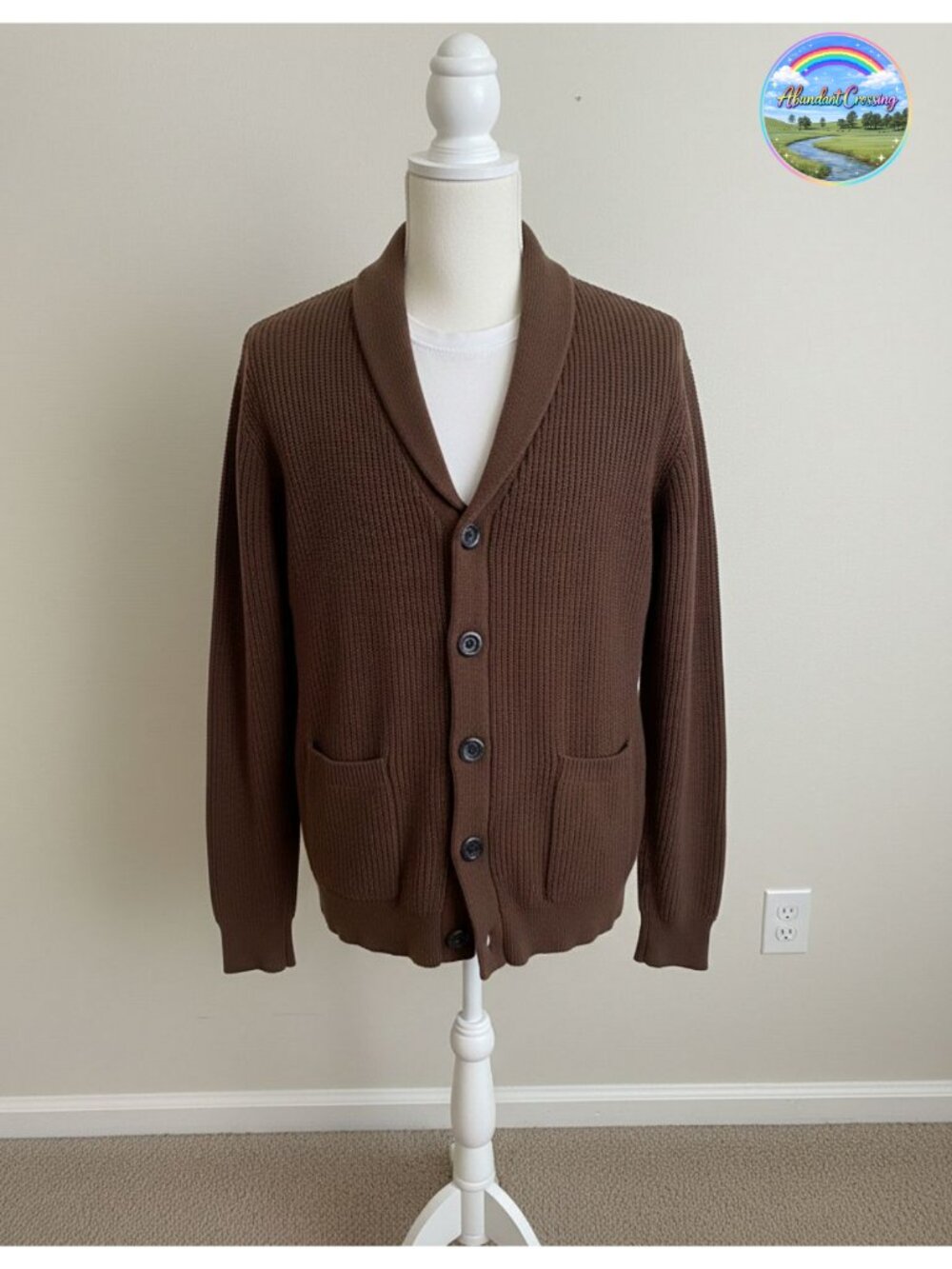 Mens Shawl Collar Cardigan Cable Knit Button Down Sweater with Pockets